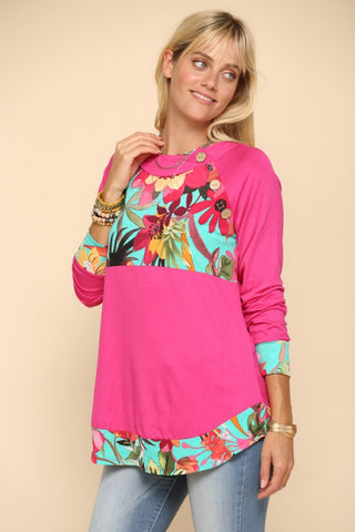 Shop Celeste Full Size Tropical Print Long Sleeve T-Shirt - High-Quality U.S. Made Women’s Fashion with Free & Fast Shipping