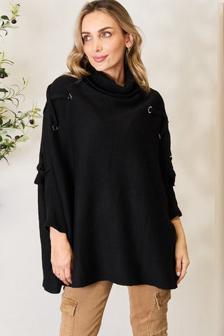 Shop Black One Size Justin Taylor Crisscross Long Sleeve Sweater - High-Quality U.S. Made Women’s Fashion with Free & Fast Shipping