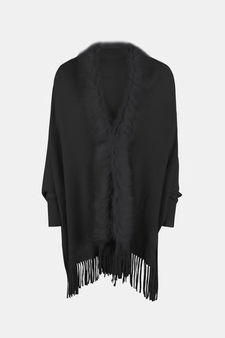 Shop Fringe Open Front Long Sleeve Poncho - High-Quality U.S. Made Women’s Fashion with Free Fast Shipping