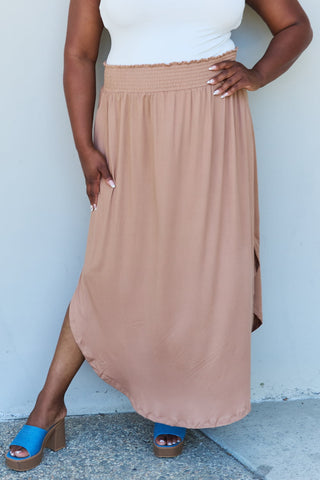 Shop Khaki Doublju Comfort Princess Full Size High Waist Scoop Hem Maxi Skirt in Tan - High-Quality U.S. Made Women’s Fashion with Free & Fast Shipping