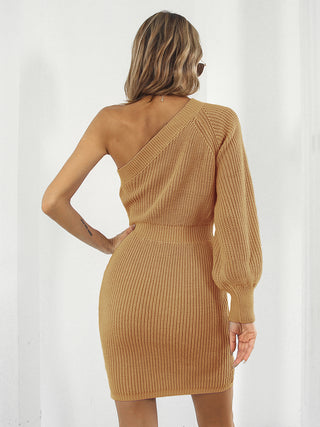 Shop One-Shoulder Mini Sweater Dress - High-Quality U.S. Made Women’s Fashion with Free & Fast Shipping