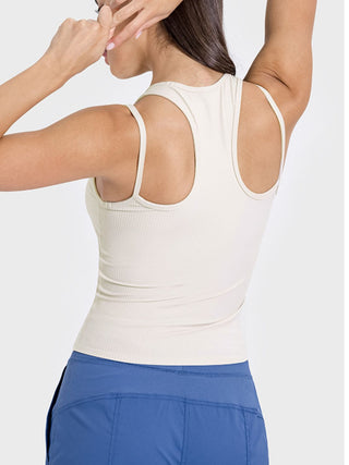 Shop Millennia Cutout Round Neck Racerback Active Tank - High-Quality U.S. Made Women’s Fashion with Free & Fast Shipping