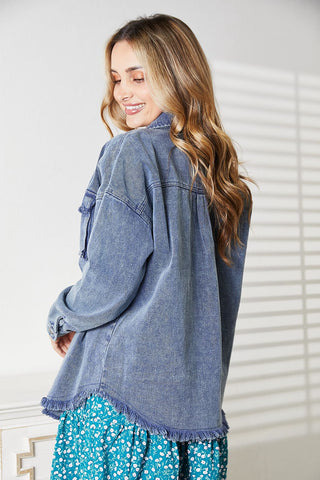 Shop HEYSON Full Size Mineral-Washed Button-Down Denim Jacket - High-Quality U.S. Made Women’s Fashion with Free & Fast Shipping