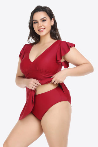 Shop Plus Size Ruffled Plunge Swim Dress and Bottoms Set - High-Quality U.S. Made Women’s Fashion with Free & Fast Shipping