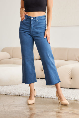 Shop RFM Crop Chloe Full Size Tummy Control High Waist Raw Hem Jeans - High-Quality U.S. Made Women’s Fashion with Free Fast Shipping