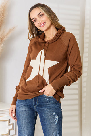 Shop Brown Heimish Full Size Star Graphic Hooded Sweater - High-Quality U.S. Made Women’s Fashion with Free & Fast Shipping