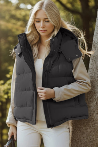 Shop Pocketed Zip Up Hooded Vest Coat - High-Quality U.S. Made Women’s Fashion with Free Fast Shipping