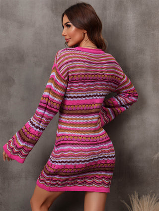 Shop Multicolored Stripe Dropped Shoulder Sweater Dress - High-Quality U.S. Made Women’s Fashion with Free & Fast Shipping