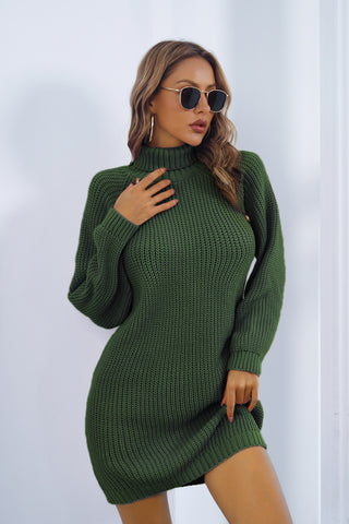 Shop Buttoned Turtleneck Long Sleeve Sweater Dress - High-Quality U.S. Made Women’s Fashion with Free Fast Shipping