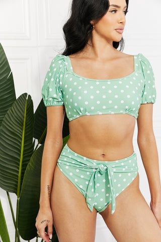 Shop Marina West Swim Vacay Ready Puff Sleeve Bikini in Gum Leaf - High-Quality U.S. Made Women’s Fashion with Free Fast Shipping