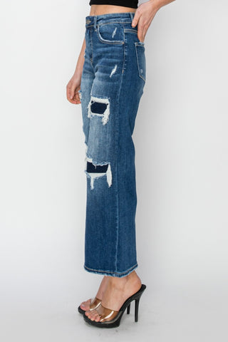 Shop Risen Full Size High Rise Patch Detailed Wide Leg Crop Jeans - High-Quality U.S. Made Women’s Fashion with Free & Fast Shipping