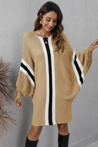 Shop Ribbed Round Neck Long Sleeve Sweater Dress - High-Quality U.S. Made Women’s Fashion with Free & Fast Shipping