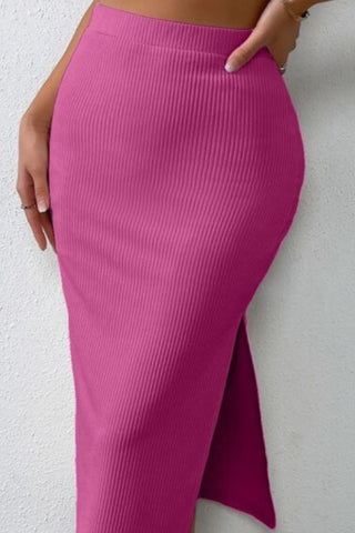 Shop Ribbed Round Neck Tank and Slit Skirt Sweater Set - High-Quality U.S. Made Women’s Fashion with Free Fast Shipping