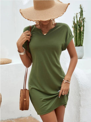 Shop Notched Short Sleeve Mini Tee Dress - High-Quality U.S. Made Women’s Fashion with Free & Fast Shipping