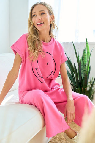 Shop First Love Smile Face Drop Shoulder Brushed Inside T-Shirt - High-Quality U.S. Made Women’s Fashion with Free & Fast Shipping