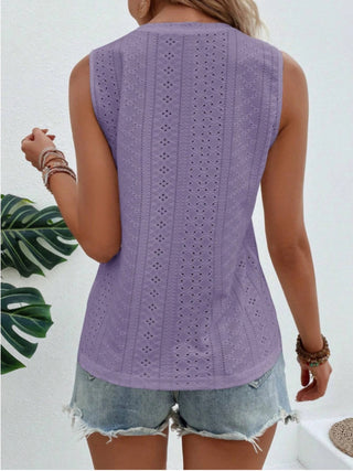 Shop Eyelet Round Neck Tank - High-Quality U.S. Made Women’s Fashion with Free & Fast Shipping