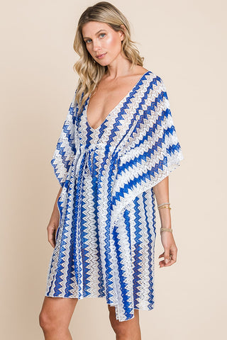 Shop Cotton Bleu by Nu Lab Tied Striped Plunge Half Sleeve Cover-Up - High-Quality U.S. Made Women’s Fashion with Free Fast Shipping