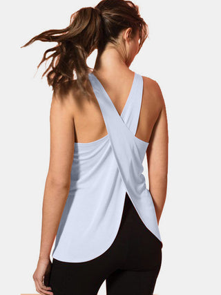 Shop Light Blue Crisscross Scoop Neck Active Tank - High-Quality U.S. Made Women’s Fashion with Free & Fast Shipping