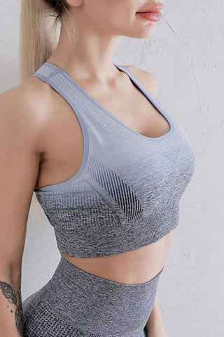 Shop Grey Blue Gradient Racerback Sports Bra - High-Quality U.S. Made Women’s Fashion with Free & Fast Shipping