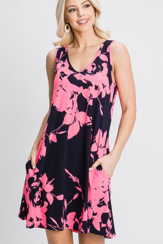 Shop Heimish Full Size Floral V-Neck Tank Dress with Pockets - High-Quality U.S. Made Women’s Fashion with Free & Fast Shipping