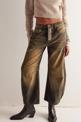 Shop Olive Brown Wide Leg Jeans with Pockets - High-Quality U.S. Made Women’s Fashion with Free & Fast Shipping