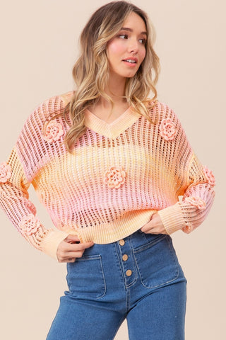 Shop BiBi Ombre Crochet Flower Knit Top - High-Quality U.S. Made Women’s Fashion with Free & Fast Shipping