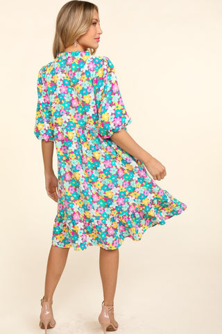 Shop Haptics Bubble Sleeve Floral Ruffled Dress - High-Quality U.S. Made Women’s Fashion with Free & Fast Shipping