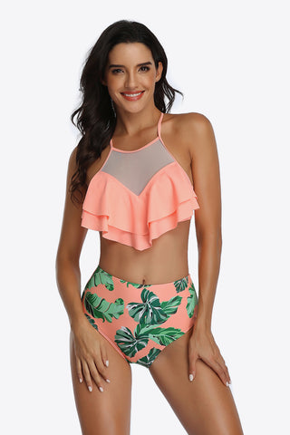 Shop Tropical Print Ruffled Two-Piece Swimsuit - High-Quality U.S. Made Women’s Fashion with Free Fast Shipping