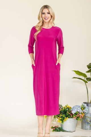 Shop MAGENTA Celeste Full Size Round Neck Midi Dress - High-Quality U.S. Made Women’s Fashion with Free & Fast Shipping