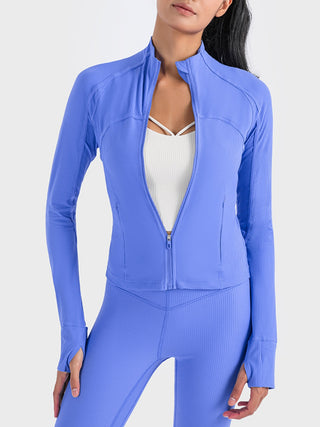 Shop Cobalt Blue Millennia Zip-Up Long Sleeve Sports Jacket - High-Quality U.S. Made Women’s Fashion with Free & Fast Shipping