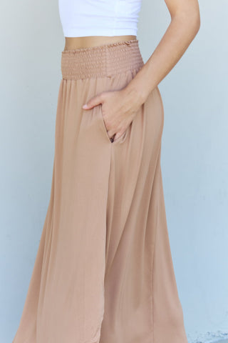 Shop Doublju Comfort Princess Full Size High Waist Scoop Hem Maxi Skirt in Tan - High-Quality U.S. Made Women’s Fashion with Free & Fast Shipping