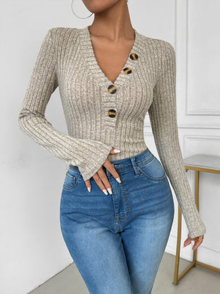 Shop V-Neck Long Sleeve Bodysuit - High-Quality U.S. Made Women’s Fashion with Free & Fast Shipping