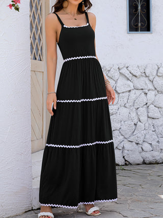 Shop Black Tiered Square Neck Maxi Cami Dress - High-Quality U.S. Made Women’s Fashion with Free & Fast Shipping