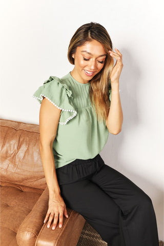 Shop Pleated Detail Flutter Sleeve Blouse - High-Quality U.S. Made Women’s Fashion with Free & Fast Shipping