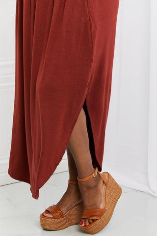 Shop Zenana It's My Time Full Size Side Scoop Scrunch Skirt in Dark Rust - High-Quality U.S. Made Women’s Fashion with Free & Fast Shipping