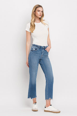 Shop Vervet by Flying Monkey High Rise Frayed Hem Straight Jeans - High-Quality U.S. Made Women’s Fashion with Free & Fast Shipping