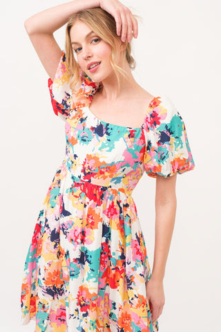 Shop And The Why Square Neck Puff Sleeve Floral Dress - High-Quality U.S. Made Women’s Fashion with Free & Fast Shipping