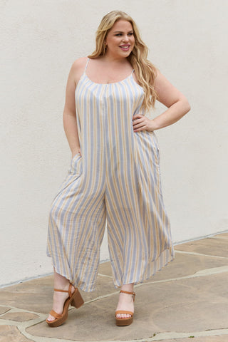 Shop Stripe HEYSON Full Size Multi Colored Striped Jumpsuit with Pockets - High-Quality U.S. Made Women’s Fashion with Free & Fast Shipping