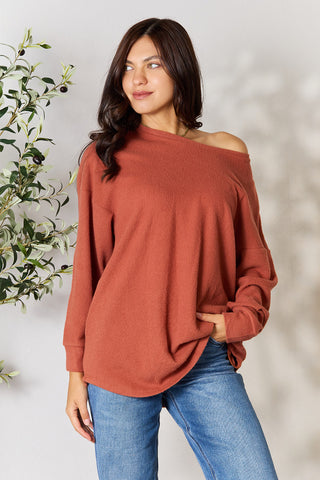 Shop BRICK BOMBOM Drop Shoulder Long Sleeve Blouse with Pockets - High-Quality U.S. Made Women’s Fashion with Free & Fast Shipping