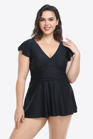 Shop Plus Size Ruffled Plunge Swim Dress and Bottoms Set - High-Quality U.S. Made Women’s Fashion with Free Fast Shipping