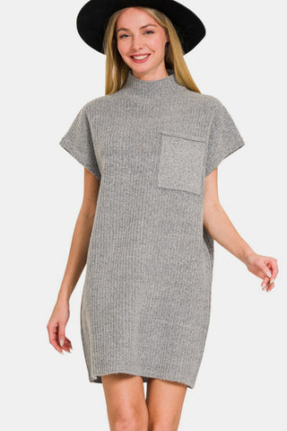 Shop Grey Zenana Short Sleeve Sweater Mini Dress - High-Quality U.S. Made Women’s Fashion with Free & Fast Shipping