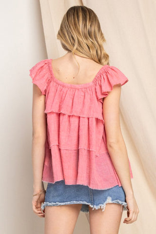 Shop ODDI Full Size Buttoned Ruffled Top - High-Quality U.S. Made Women’s Fashion with Free & Fast Shipping