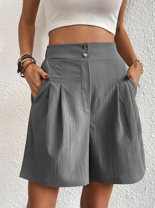 Shop Pocketed Half Elastic Waist Shorts - High-Quality U.S. Made Women’s Fashion with Free & Fast Shipping