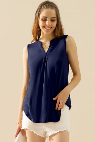 Shop NAVY Ninexis Full Size Notched Sleeveless Top - High-Quality U.S. Made Women’s Fashion with Free & Fast Shipping