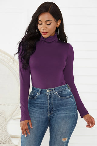 Shop Deep Purple Turtleneck Long Sleeve Bodysuit - High-Quality U.S. Made Women’s Fashion with Free & Fast Shipping