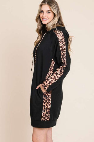 Shop Culture Code Drawstring Leopard Long Sleeve Hooded Dress - High-Quality U.S. Made Women’s Fashion with Free & Fast Shipping