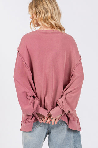 Shop SAGE + FIG Mineral Wash Side Slit Oversized Sweatshirt - High-Quality U.S. Made Women’s Fashion with Free & Fast Shipping