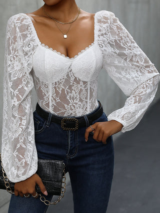 Shop Lace Balloon Sleeve Bodysuit - High-Quality U.S. Made Women’s Fashion with Free & Fast Shipping