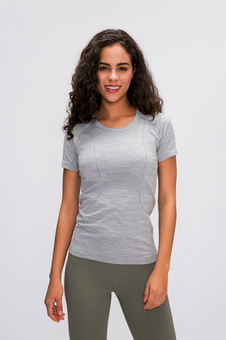 Shop Gray Millennia Round Neck Short Sleeve Active T-Shirt - High-Quality U.S. Made Women’s Fashion with Free & Fast Shipping