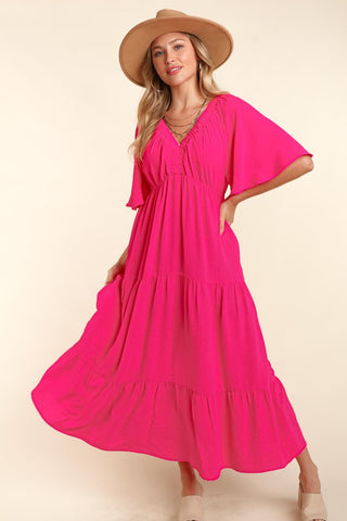 Shop Haptics Tiered Babydoll Maxi Dress with Side Pocket - High-Quality U.S. Made Women’s Fashion with Free & Fast Shipping